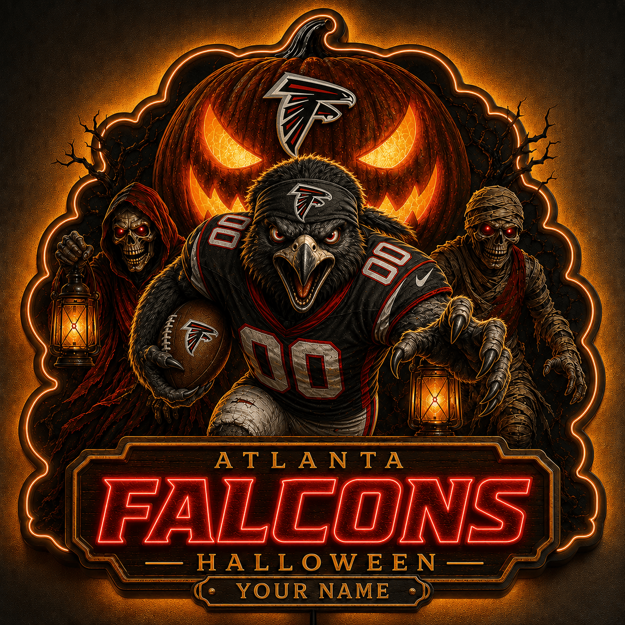 AF x NFL Halloween Personalized Acrylic Wall Led Sign Colorful Colors Gifts For Fan