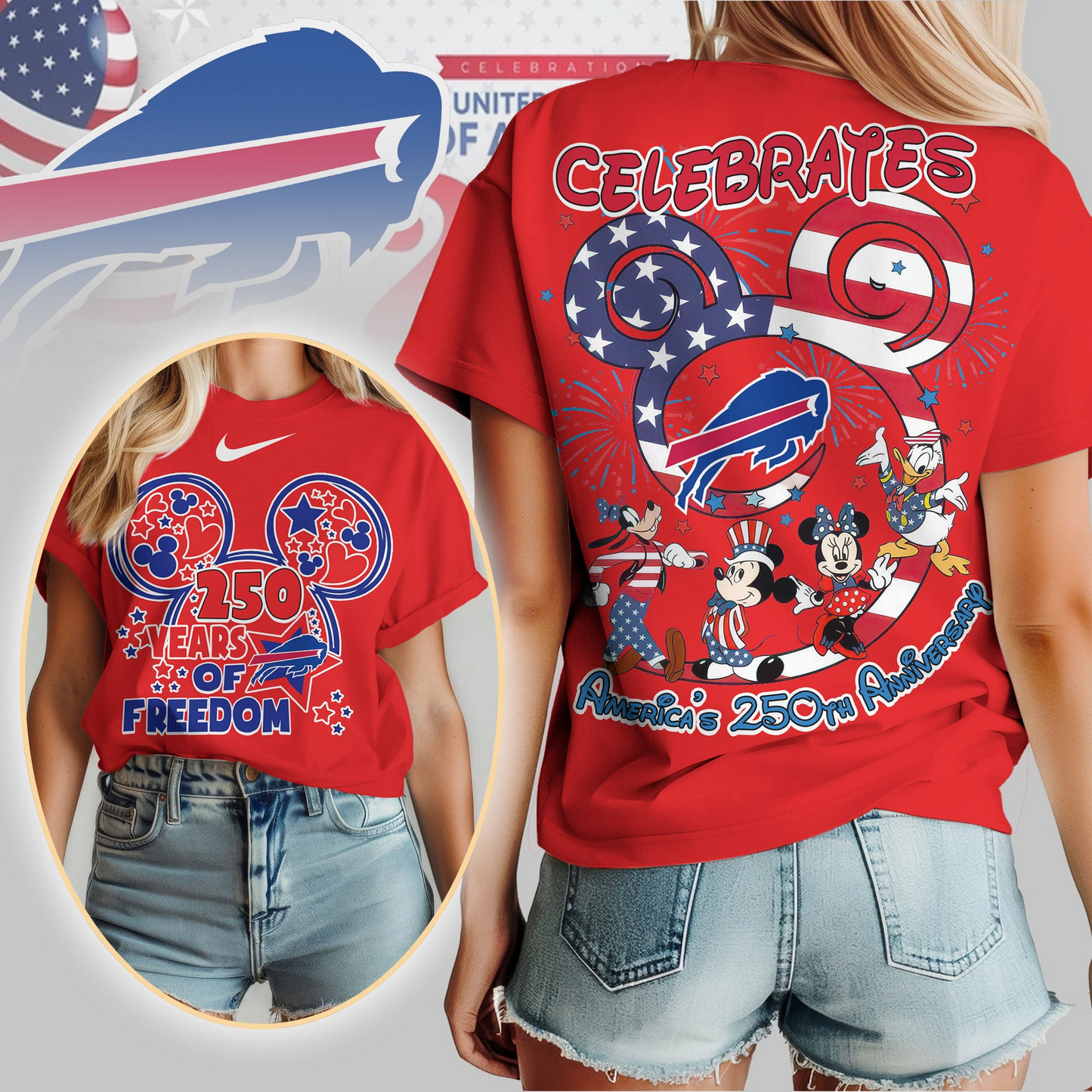BB Premium NFL Mickey Celebrates America 250th Anniversary Women Shirt DDT NTL