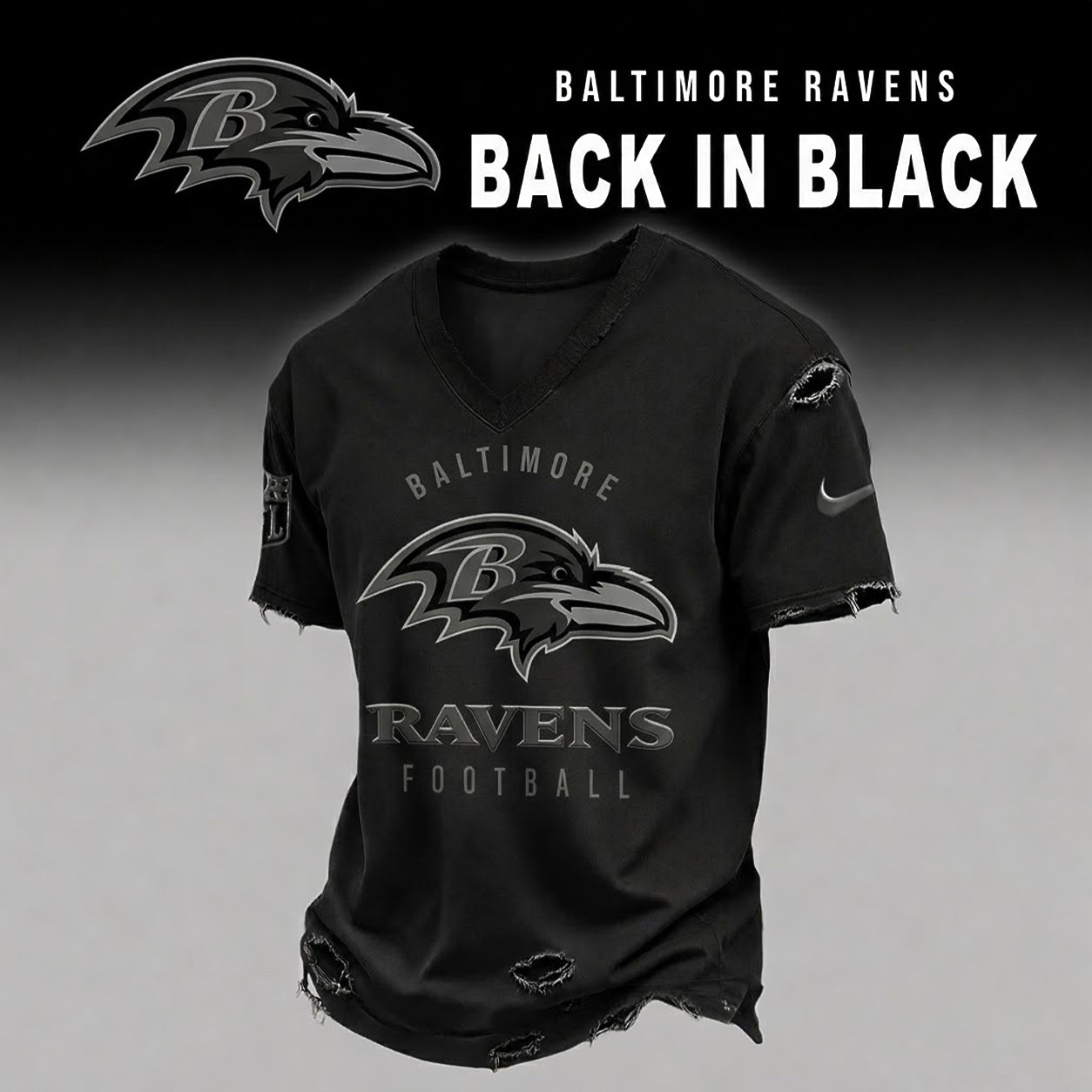 BR x NFL Back In Black V-neck Shirt 290626