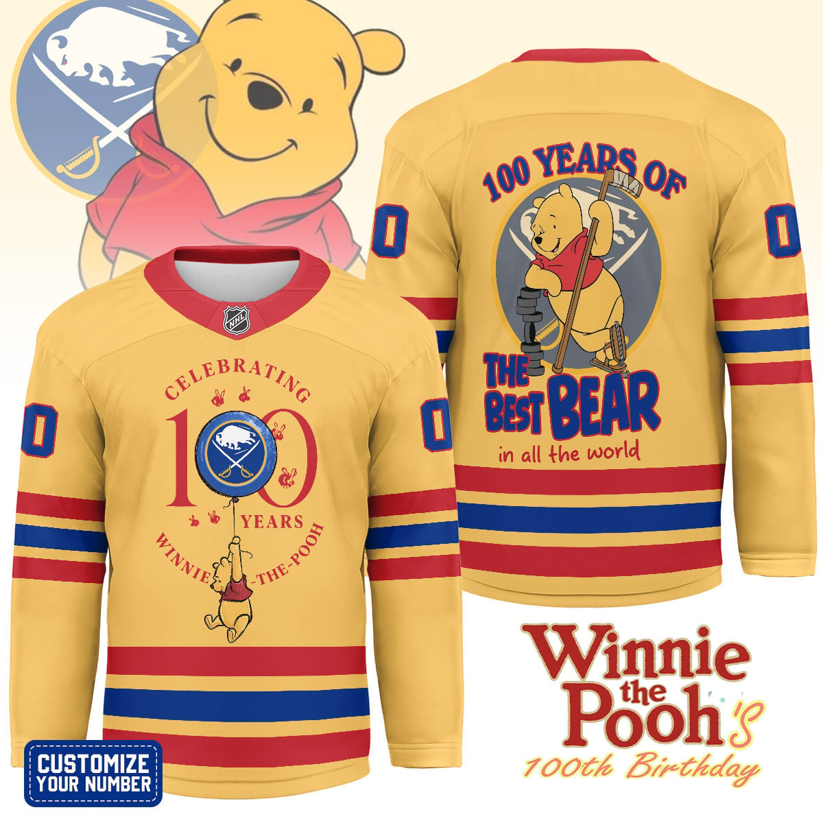 BS x NHL Premium Winnie The Pooh 100th Anniversary Hockey Jersey DDT CTND