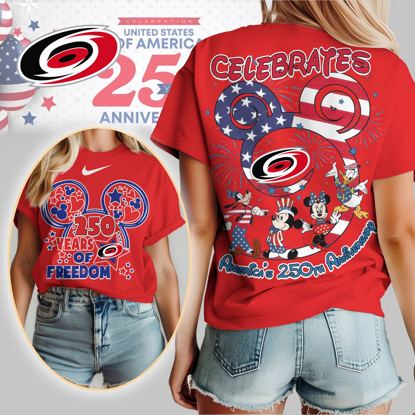 CH Premium NHL Mickey Celebrates America 250th Anniversary Women Shirt DDT CTND