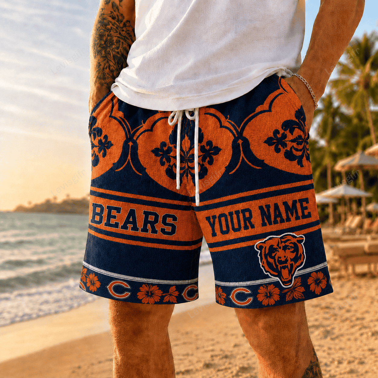 CHI x NFL Premium Beach Short Personalized Gift For Fan