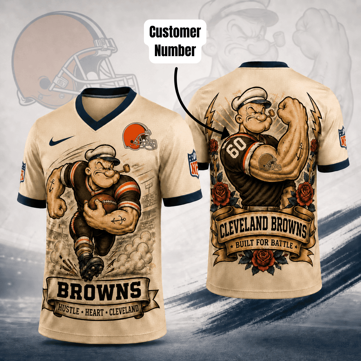 CLE Premium NFL Popeye Vintage Tattoo 3D T-Shirt DDT 050626 HLPHUONG