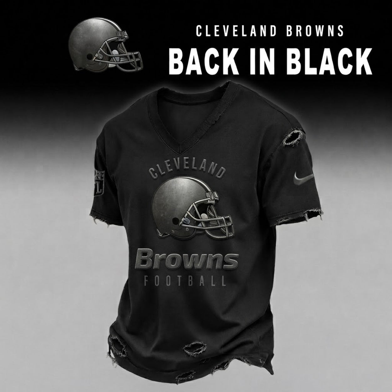 CLE x NFL Back In Black V-neck Shirt 290626