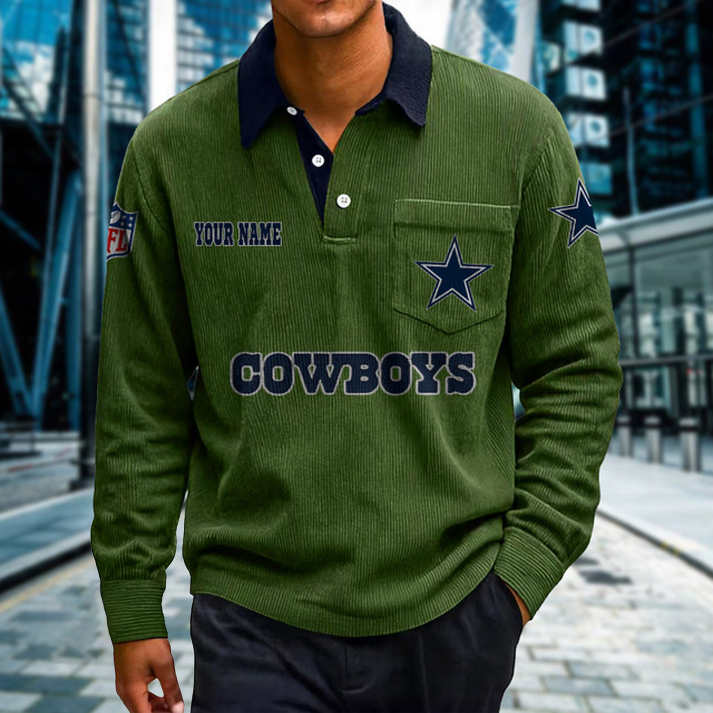 DAL X Premium NFL Corduroy color-blocked long-sleeved shirt NDT NHT