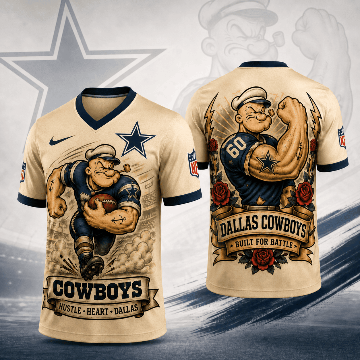 DC Premium NFL Popeye Vintage Tattoo 3D T-Shirt DDT 050626 HLPHUONG