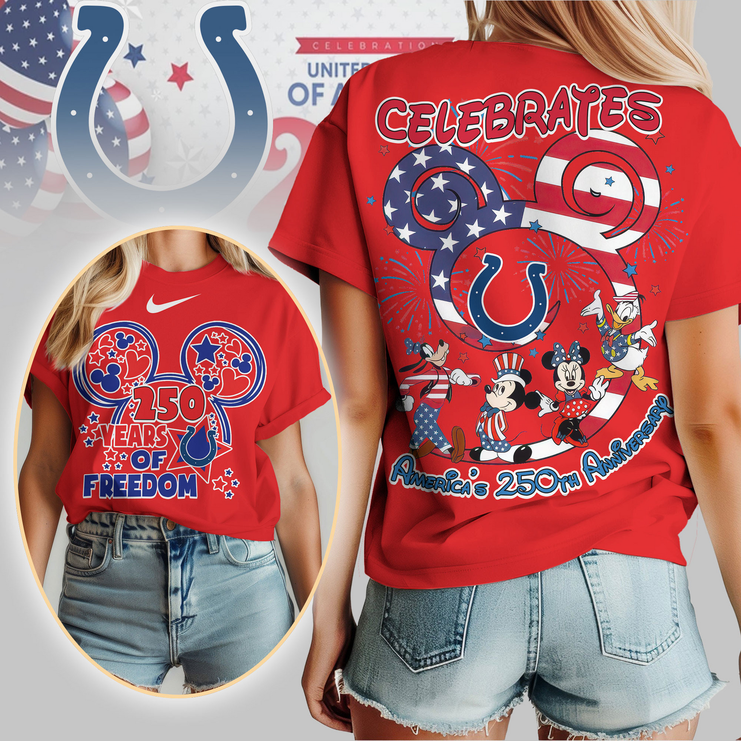 IC Premium NFL Mickey Celebrates America 250th Anniversary Women Shirt DDT NTL