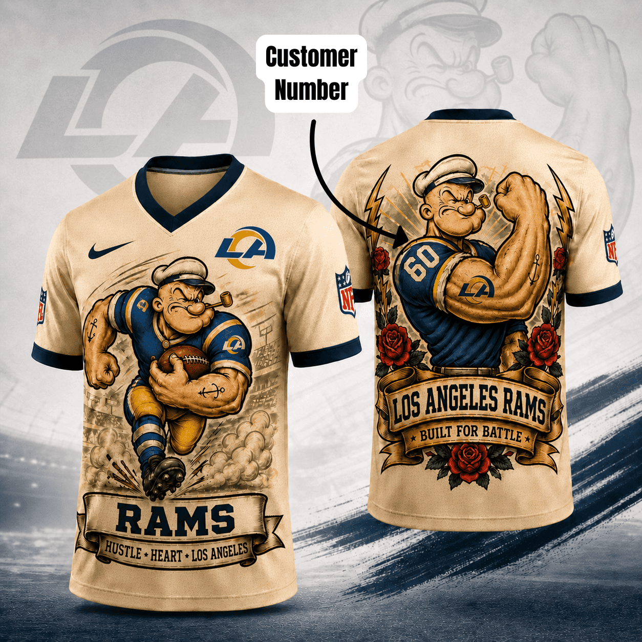 LAR Premium NFL Popeye Vintage Tattoo 3D T-Shirt DDT 050626 HLPHUONG
