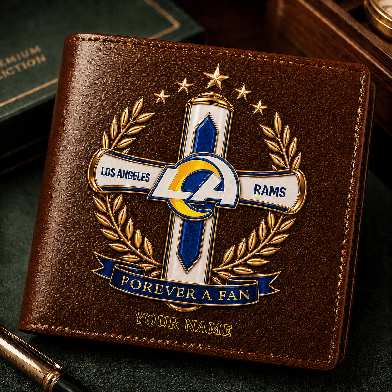 LAR x NFL Cross Men Leather Wallet Custom Any Name Gifts 220626