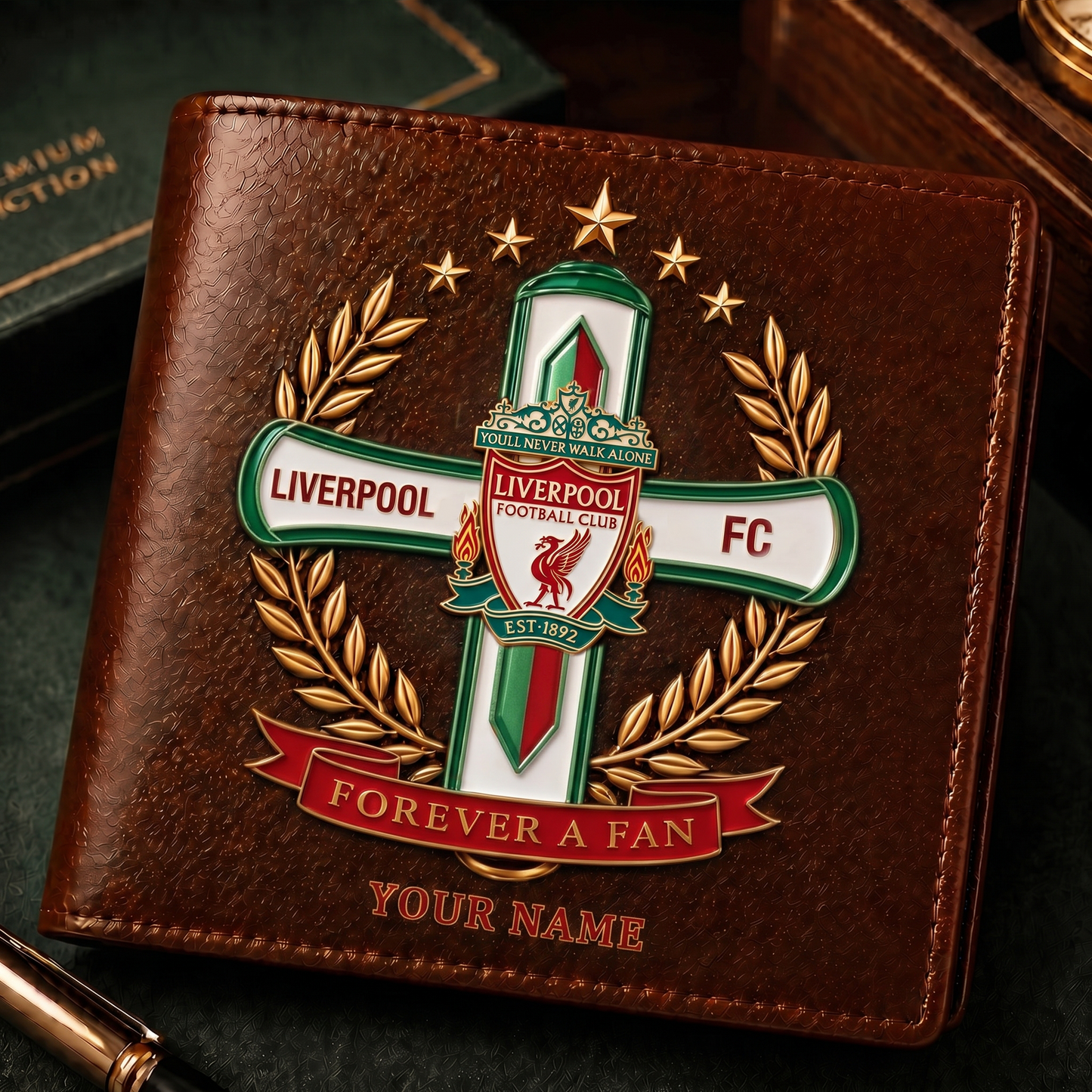 LIV x EPL Cross Men Leather Wallet Custom Any Name Gifts 230626