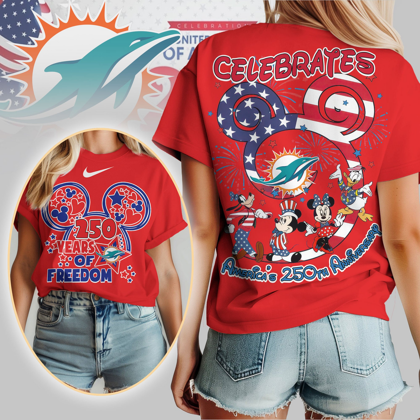 MD Premium NFL Mickey Celebrates America 250th Anniversary Women Shirt DDT NTL