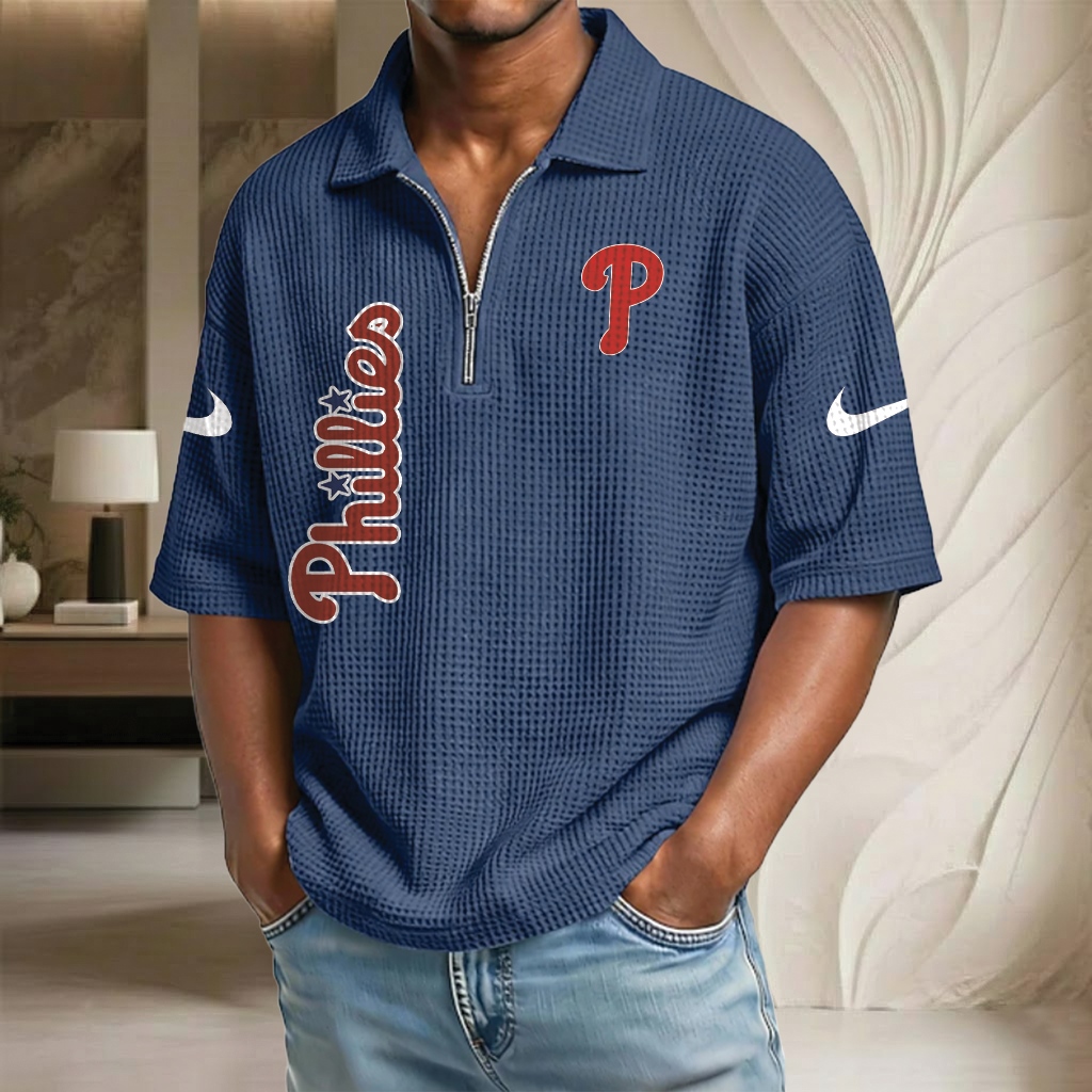 MLB x PHI Waffle Half-Zip Polo Shirt HLP 070326 HLPHUONG