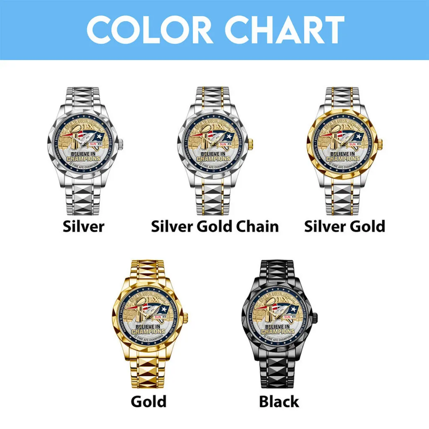 NE x NFL AFC Champions 2026 Alloy Luxury Quartz Watch V1DatND DVT
