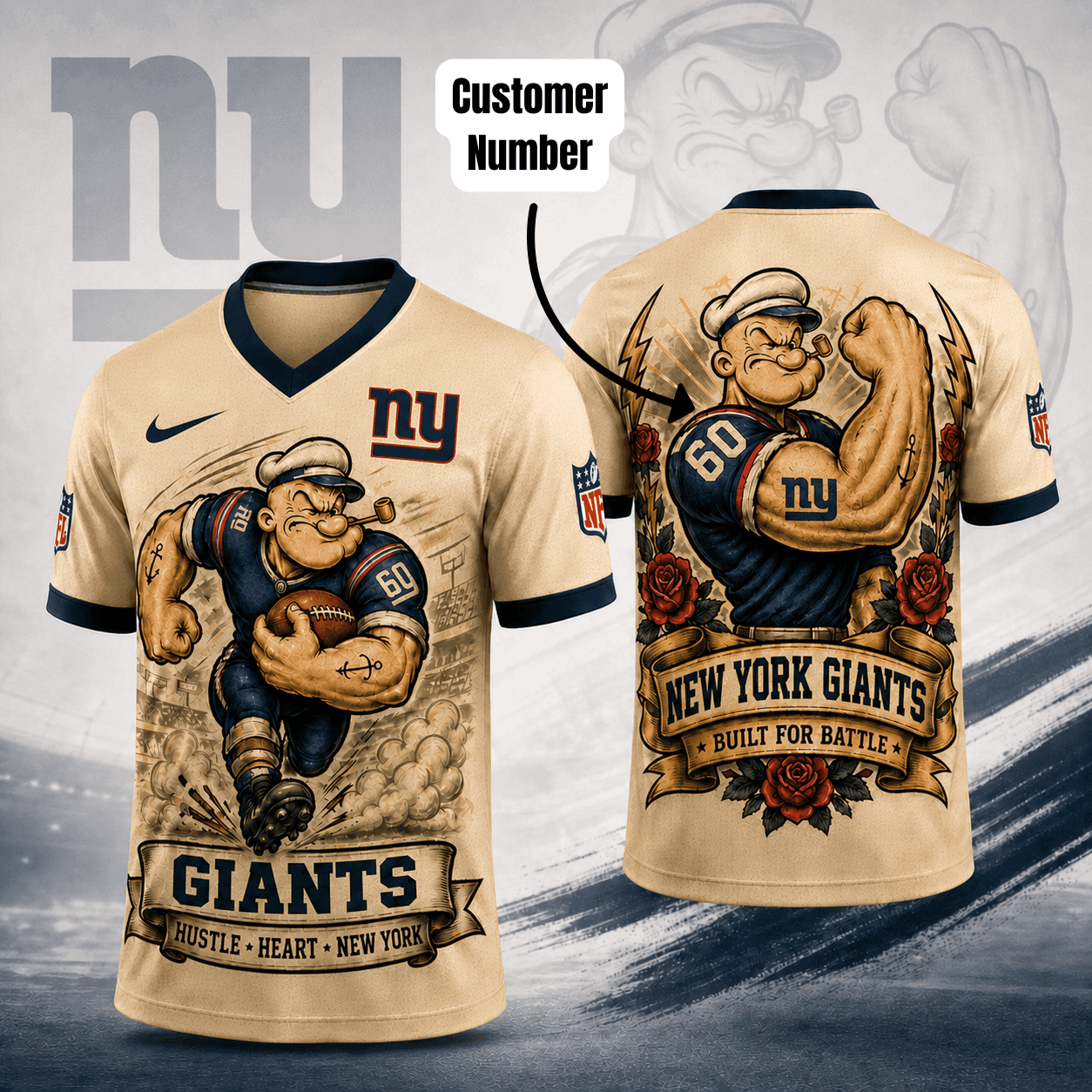 NYG Premium NFL Popeye Vintage Tattoo 3D T-Shirt DDT 050626 HLPHUONG