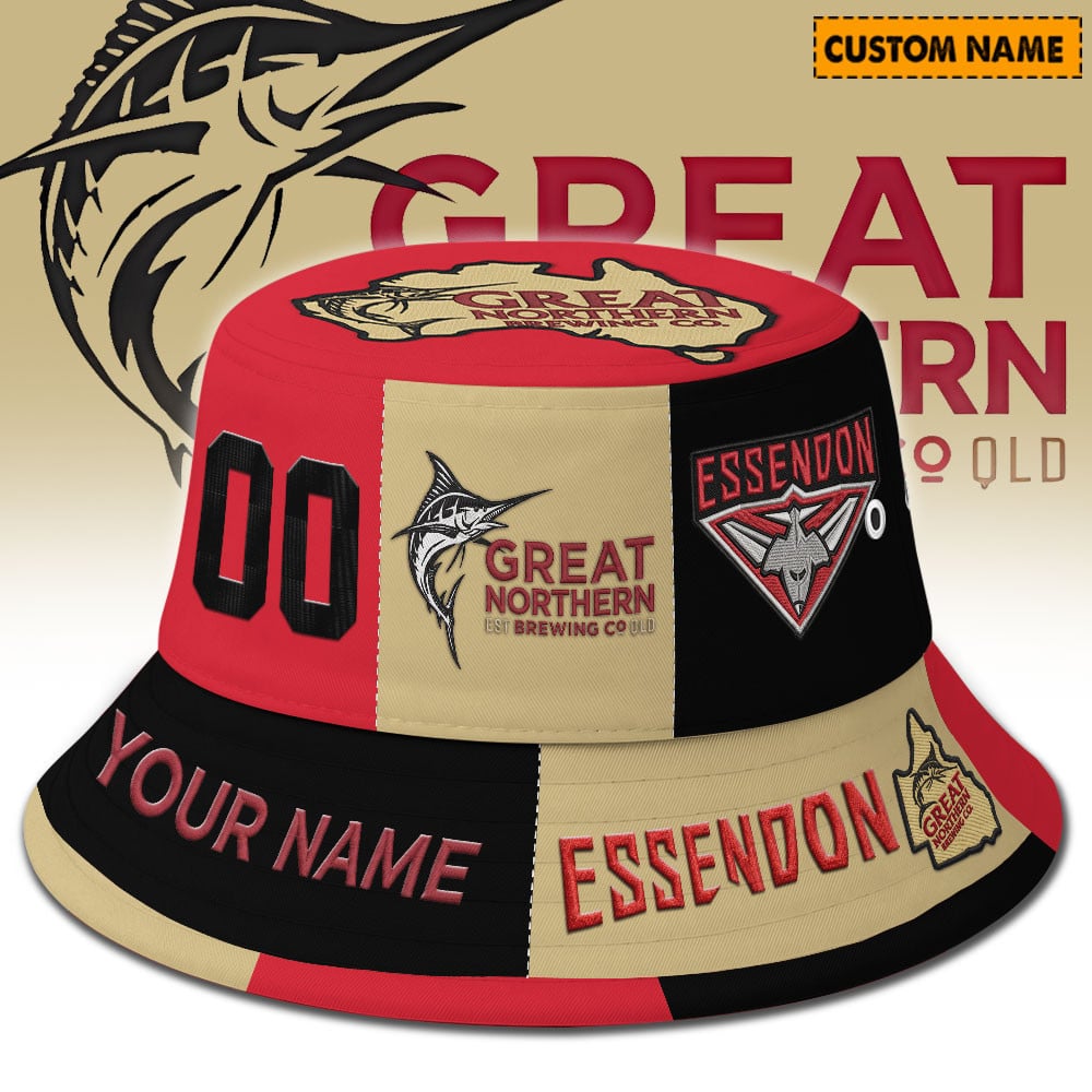Premium AFL x Essendon Great Northern Beer Bucket Hat Limited Edition NDT LVH