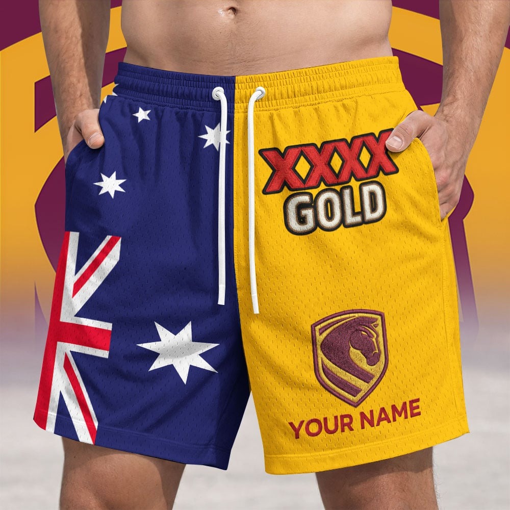 Premium NRL X BB Gold Australia Flag Short Pants Personalized Limited Edition NDT NHM