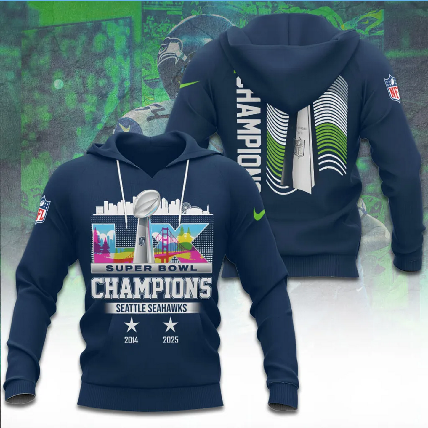 SEA x 2025 Super Bowl LX Champions 3D Apparel V1 DATND TANTD