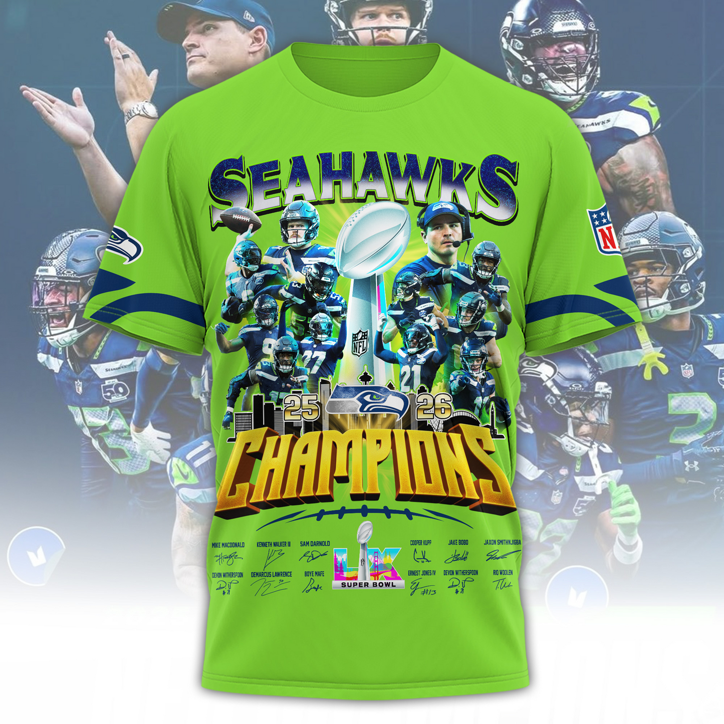 SEA x 2025 Super Bowl LX Champions 3D Apparel V1 DATND TANTD