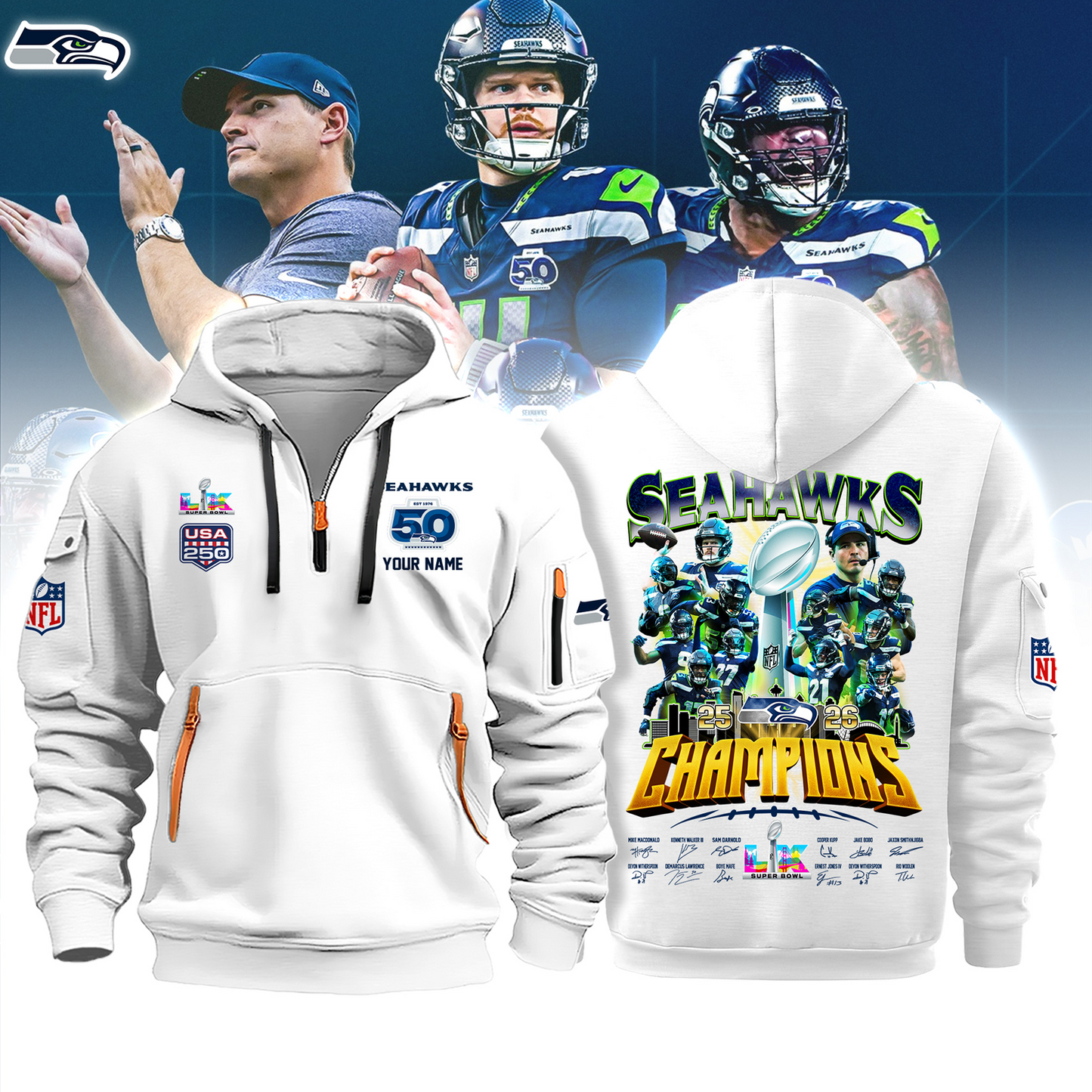SEA x 2025 Super Bowl LX Champions Heavy Hoodie DATND TANTD
