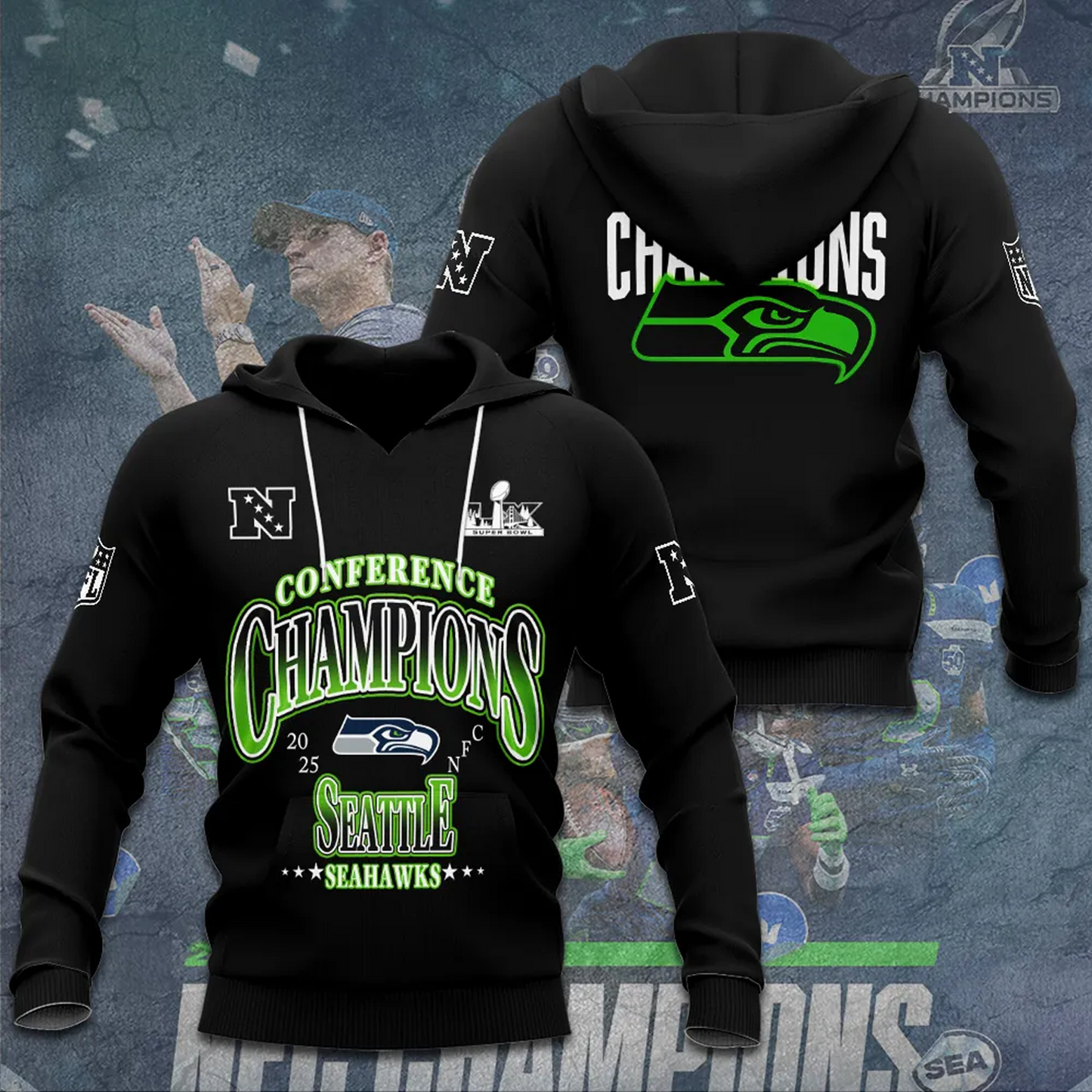 SEA x NFL 2025 AFC Champions 3D Aparael DATND TANTD