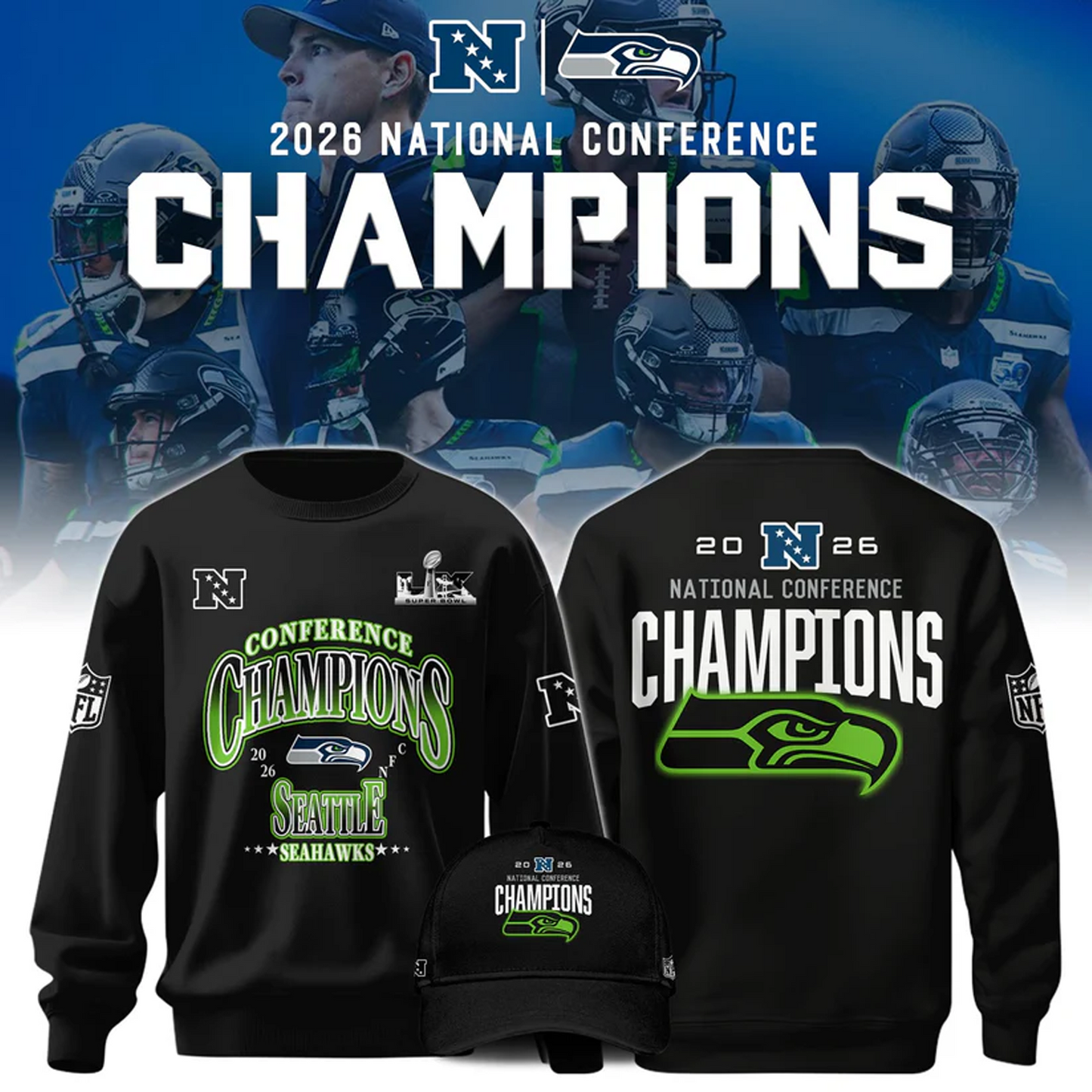 SEA x NFL 2025 NFC 3D Conference Champions Aparael V5 DATND TANTD