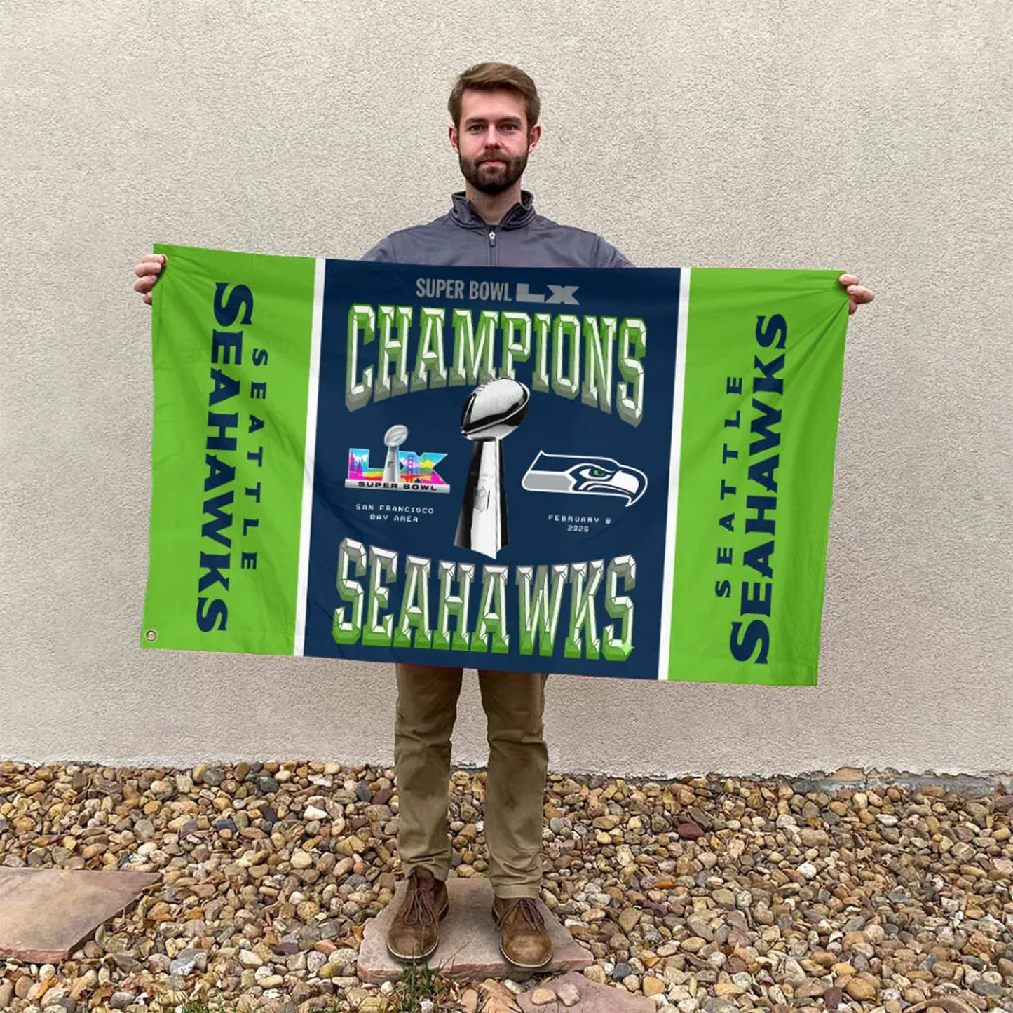 SEA x NFL 2025 Super Bowl LX Champions 3D Double-side House Flag V9 DatND DVT