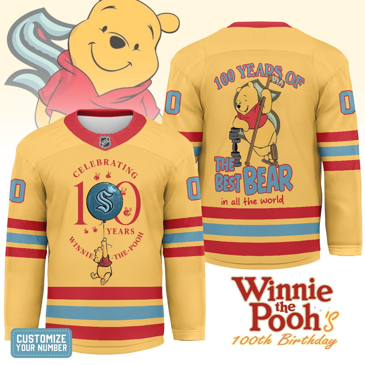SK x NHL Premium Winnie The Pooh 100th Anniversary Hockey Jersey DDT CTND