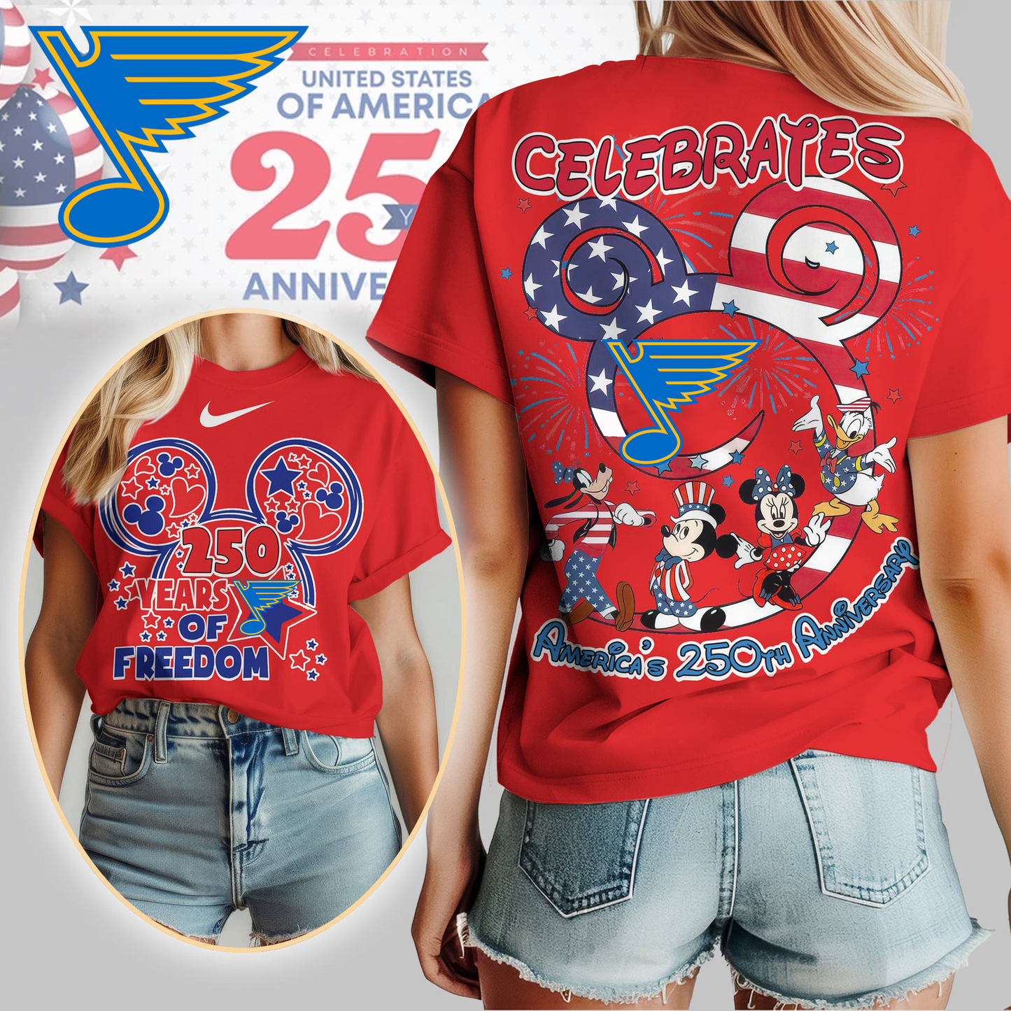 SLB Premium NHL Mickey Celebrates America 250th Anniversary Women Shirt DDT CTND