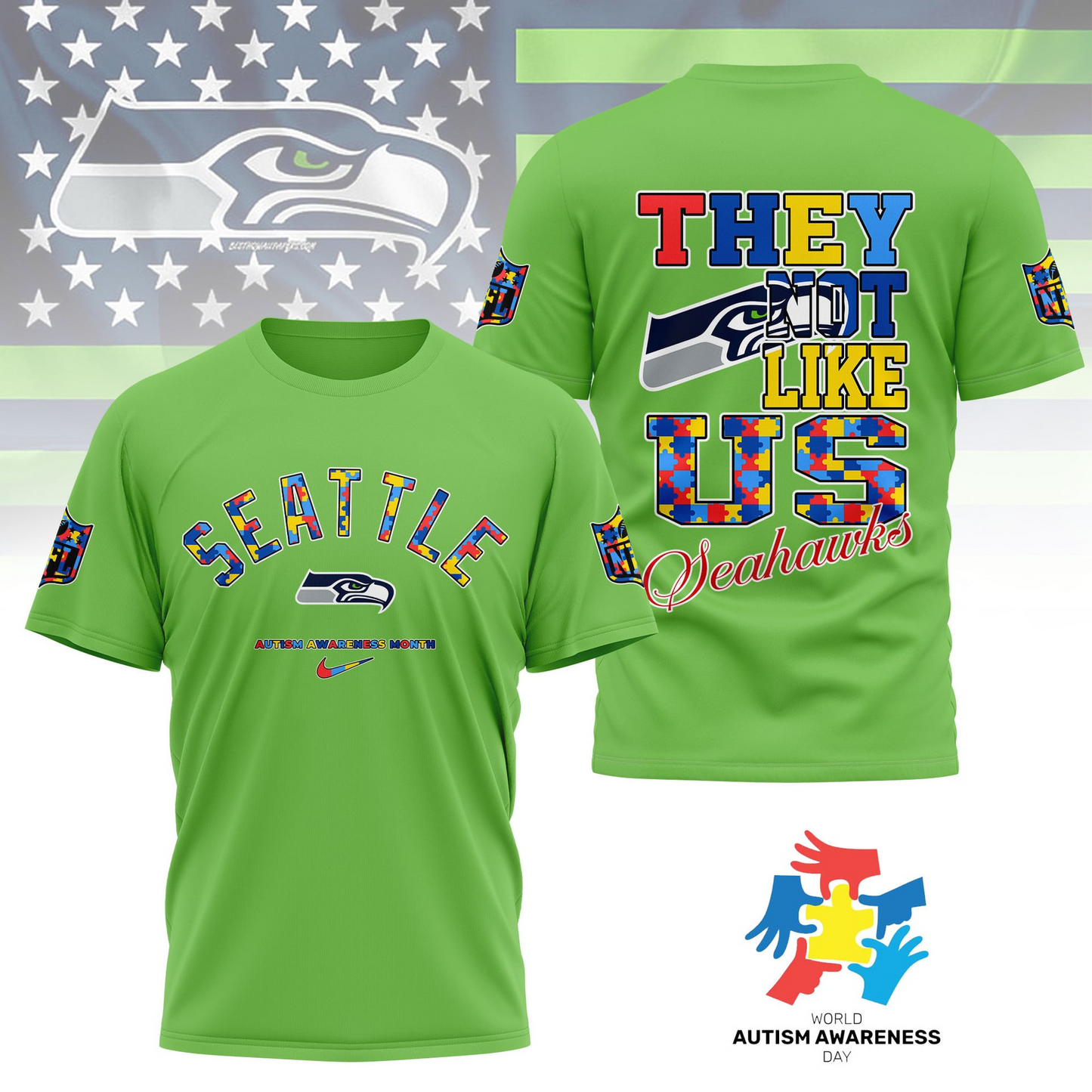 SS Premium NFL Autism Awareness Month 3D Shirt DDT NTL
