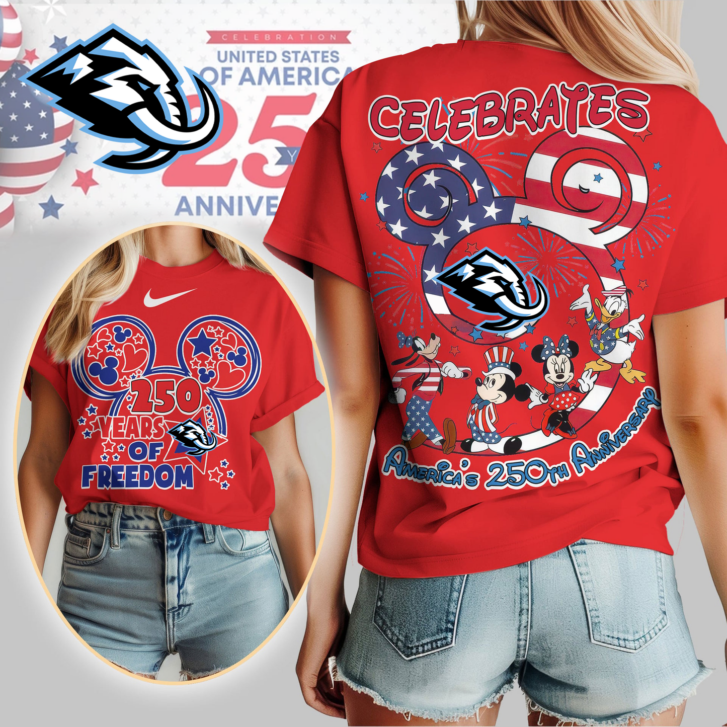 UM Premium NHL Mickey Celebrates America 250th Anniversary Women Shirt DDT CTND