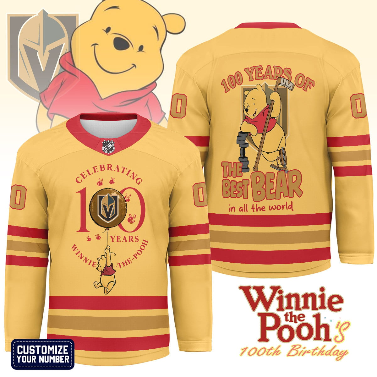 VGK x NHL Premium Winnie The Pooh 100th Anniversary Hockey Jersey DDT CTND