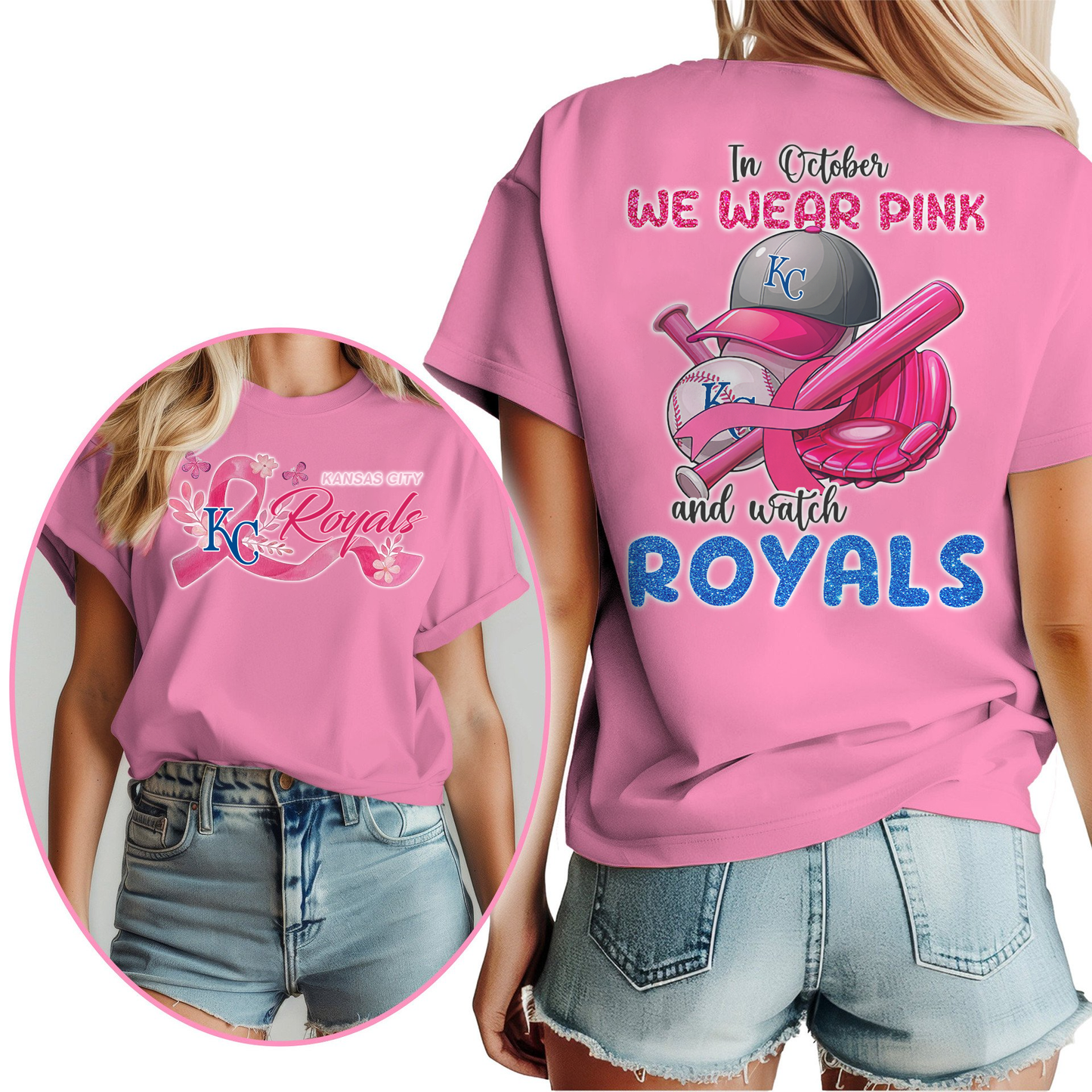 In October We Wear Pink And Watch MLB KCR Shirt DDT NTL