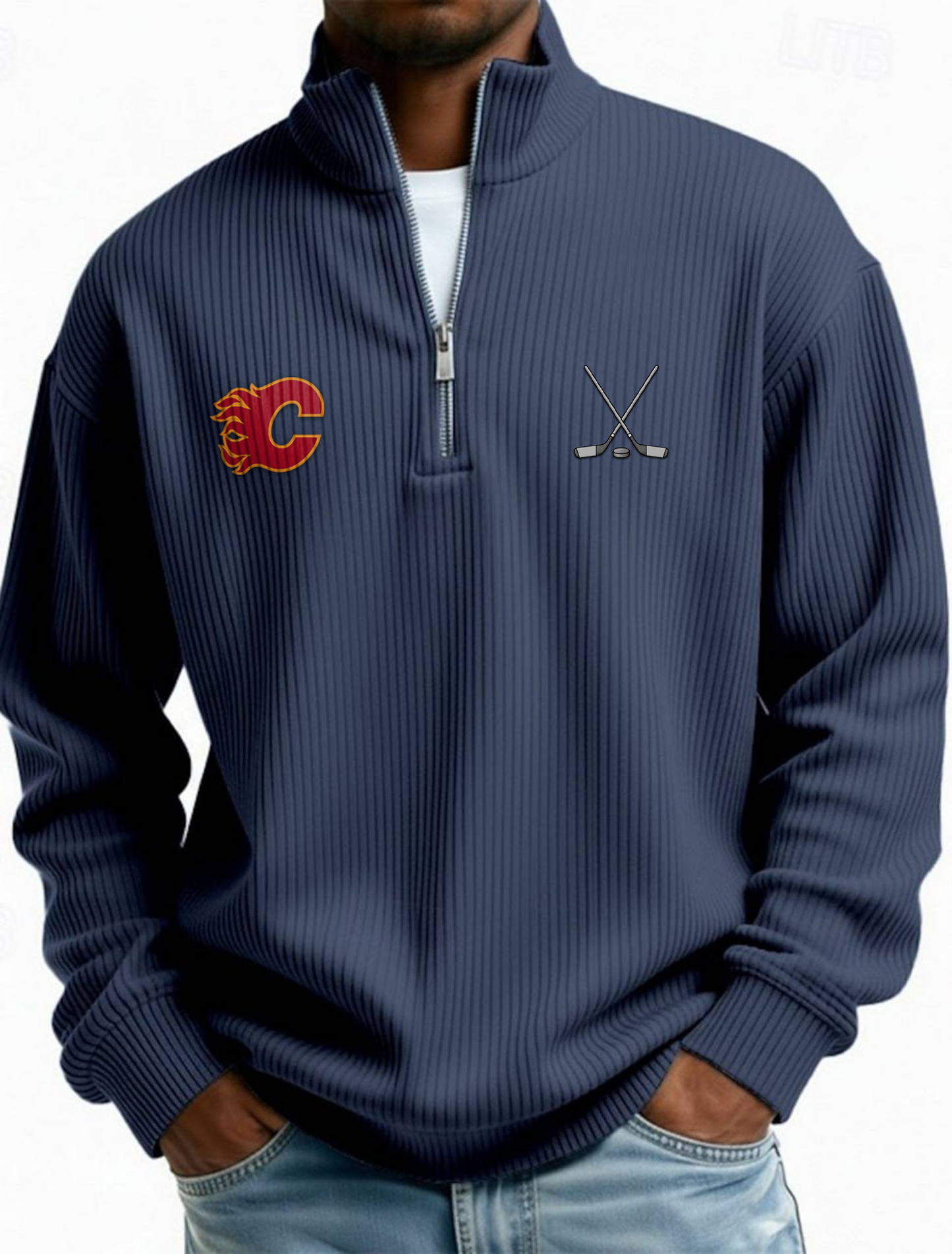 CAL NHL Men's Causal Quarter Zip Long Sleeved Sweatshirt V1 NAK PTTD