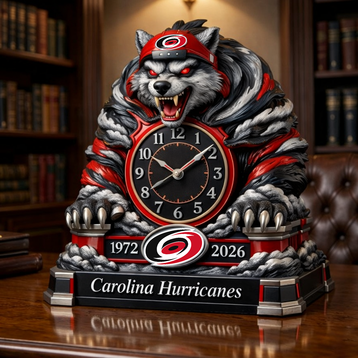 CAR x NHL Display clock featuring the hockey mascot NAK NHT