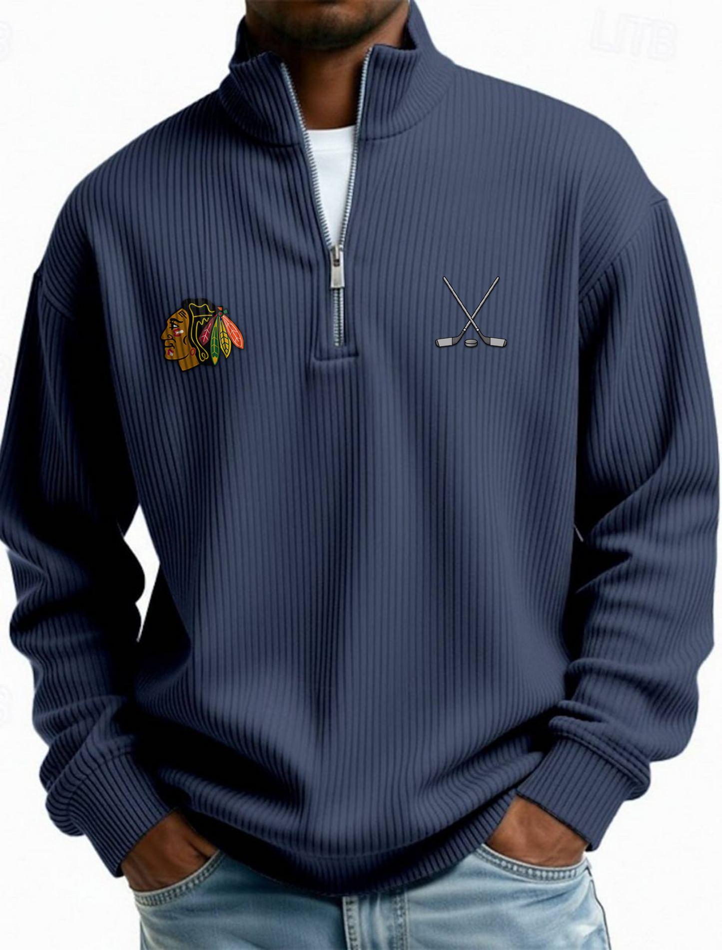 CHI NHL Men's Causal Quarter Zip Long Sleeved Sweatshirt V1 NAK PTTD