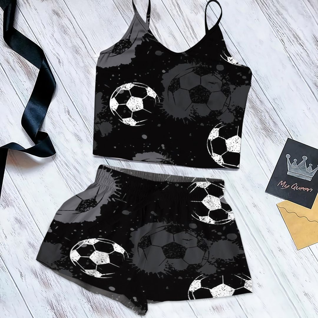 Soccer Cami Pajama Set For Women | Pyjamas Short Set | Short PJS Set | Women Tank Top and Shorts Sleepwear Set