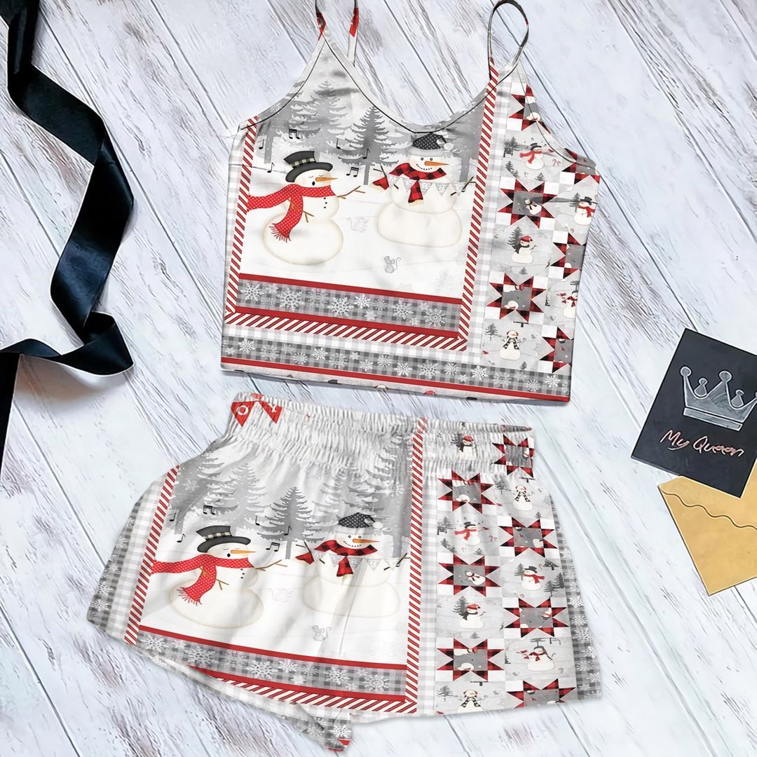 Snowy Cami Pajama Set For Women | Pyjamas Short Set | Short PJS Set | Women Tank Top and Shorts Sleepwear Set