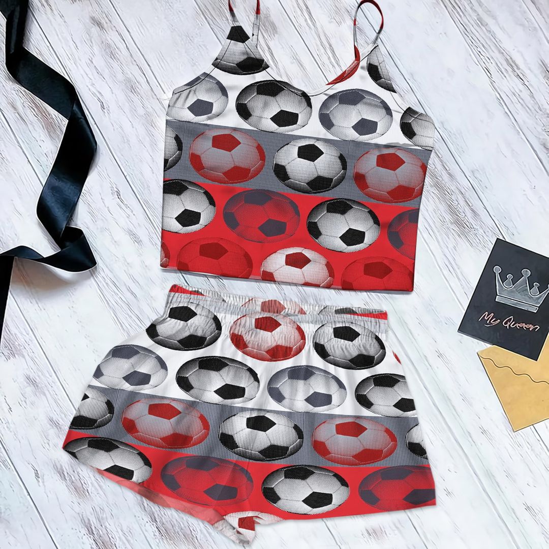 Soccer Cami Pajama Set For Women | Pyjamas Short Set | Short PJS Set | Women Tank Top and Shorts Sleepwear Set