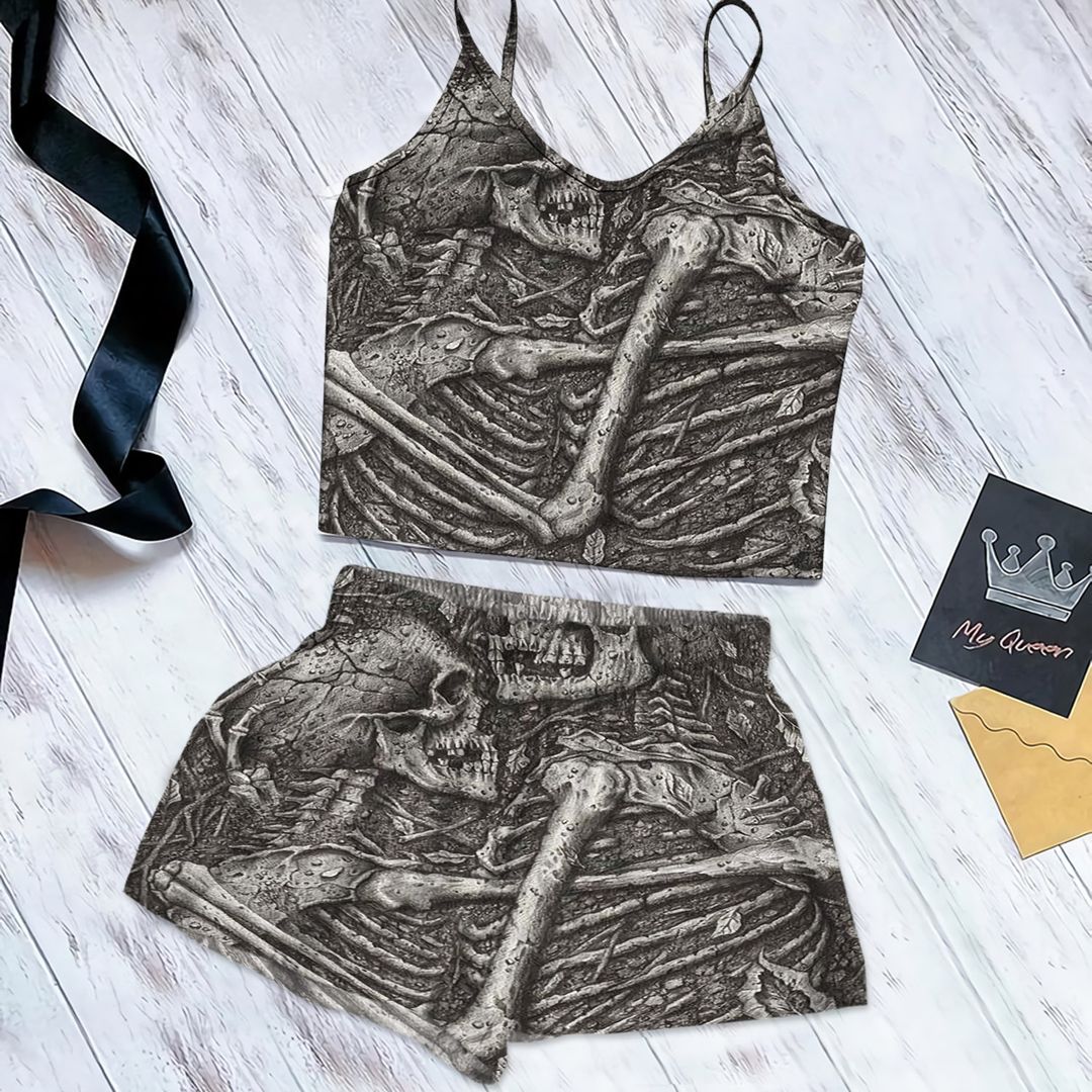 Skull Cami Pajama Set For Women | Pyjamas Short Set | Short PJS Set | Women Tank Top and Shorts Sleepwear Set