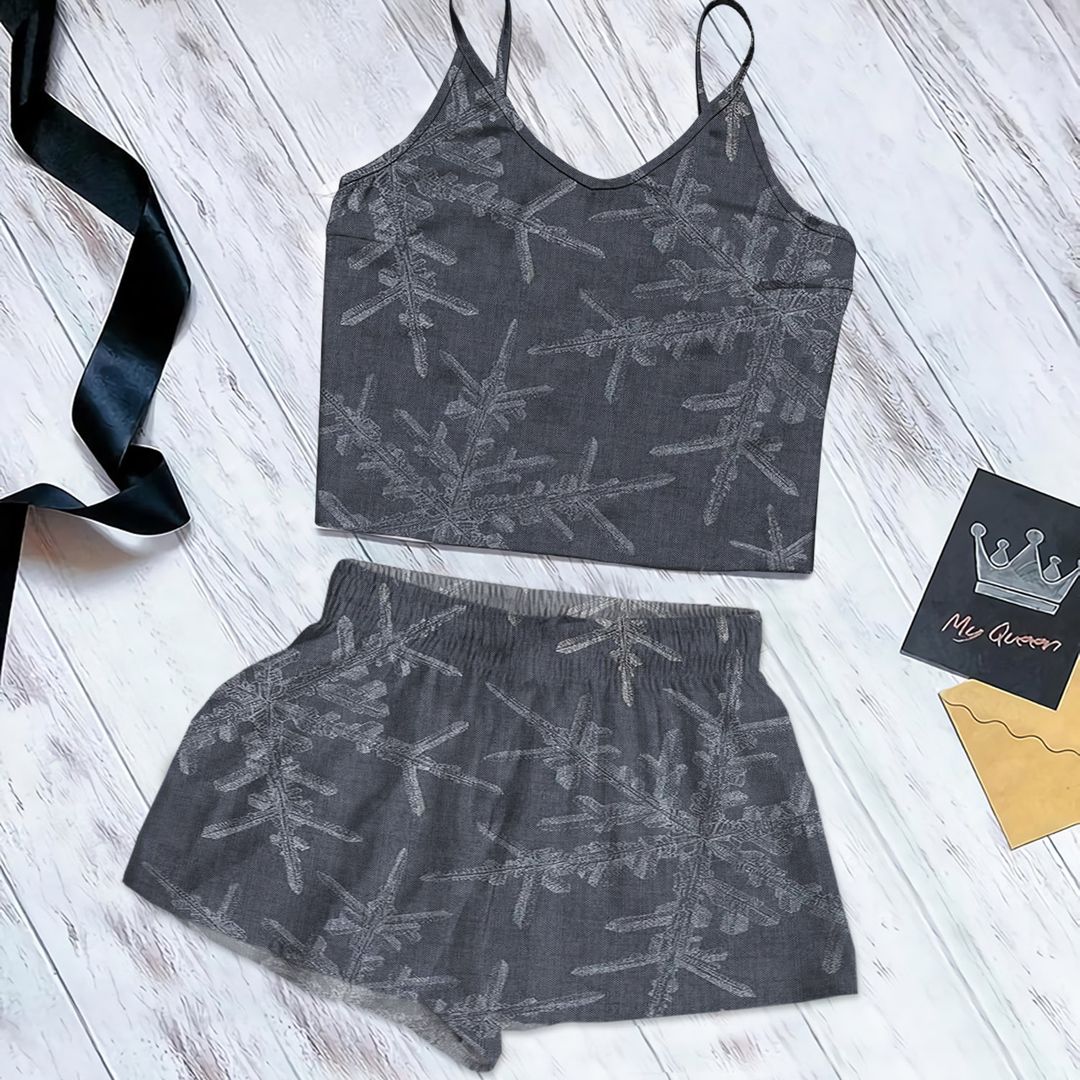 Snowflake Navy Cami Pajama Set For Women | Pyjamas Short Set | Short PJS Set | Women Tank Top and Shorts Sleepwear Set
