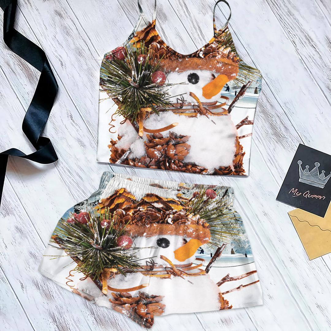 Snowman Baby Cami Pajama Set For Women | Pyjamas Short Set | Short PJS Set | Women Tank Top and Shorts Sleepwear Set
