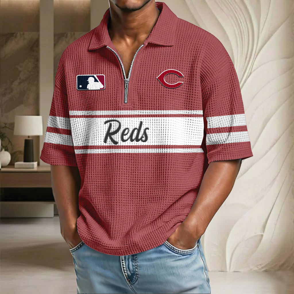 MLB x CIN Baseball Waffle Half-Zip Polo Shirt HLP HLPHUONG