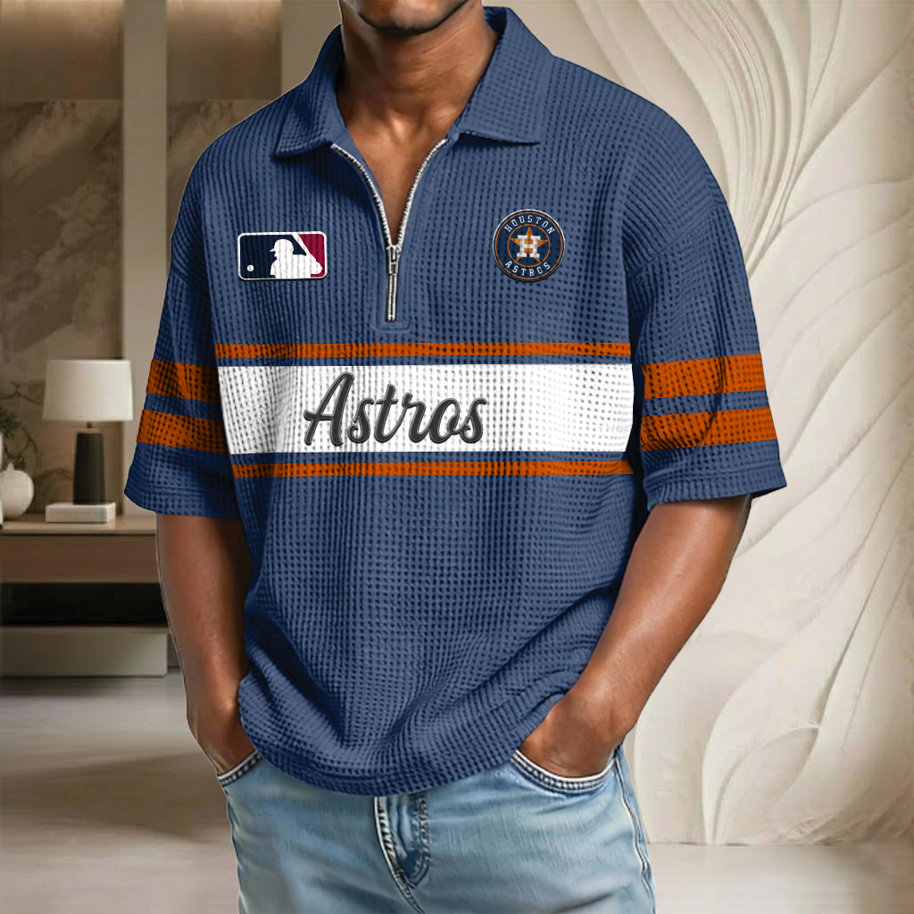 MLB x HOU Baseball Waffle Half-Zip Polo Shirt HLP HLPHUONG