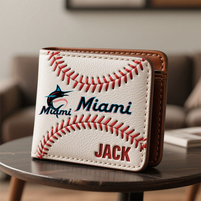 MLB x MIA Custom Name Baseball Leather Wallet HLP HLPHUONG