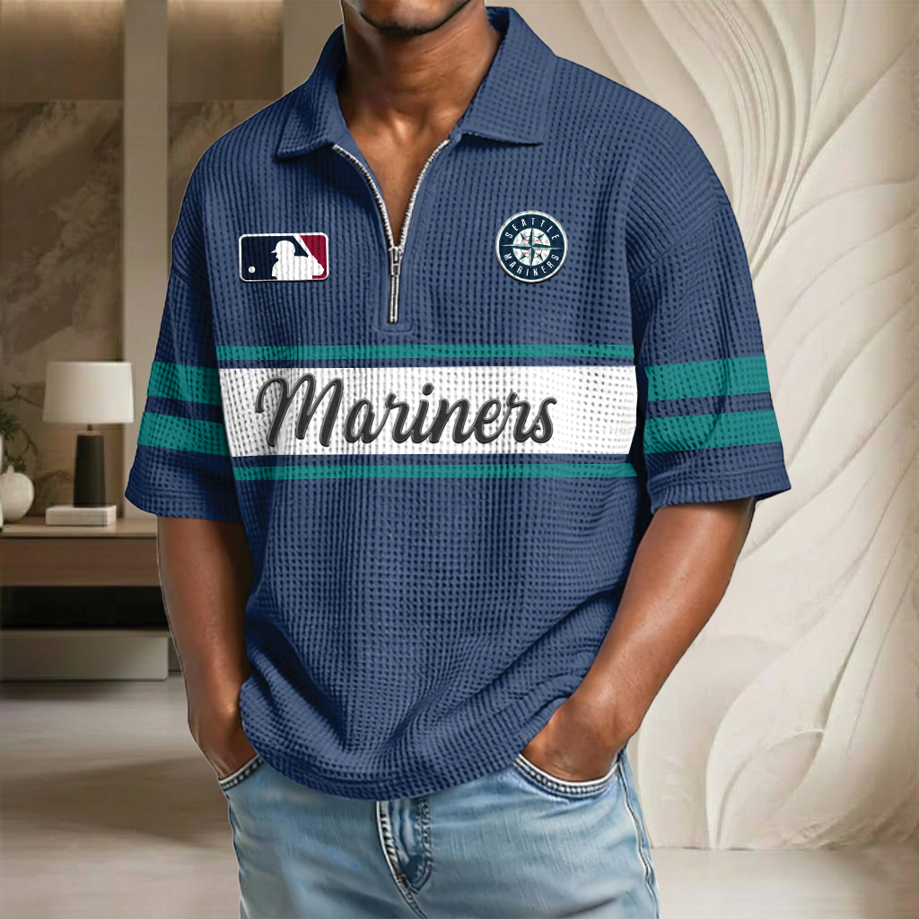 MLB x SEA Baseball Waffle Half-Zip Polo Shirt HLP HLPHUONG