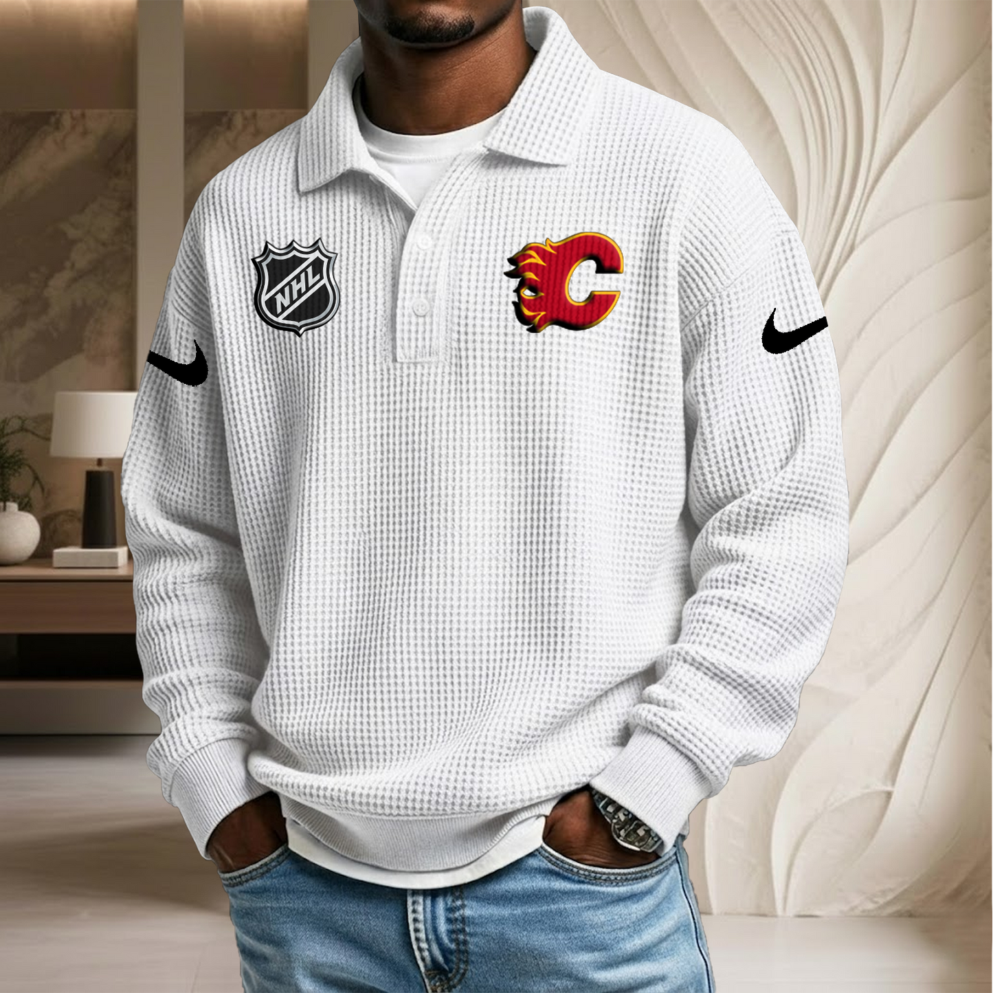 NHL x CAL Waffle Three Button Lapel Polo HLP HLPHUONG