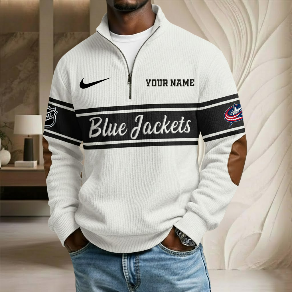 NHL x CBJ Custom Name Stand Collar Half-zip Sweatshirt HLP HLPHUONG