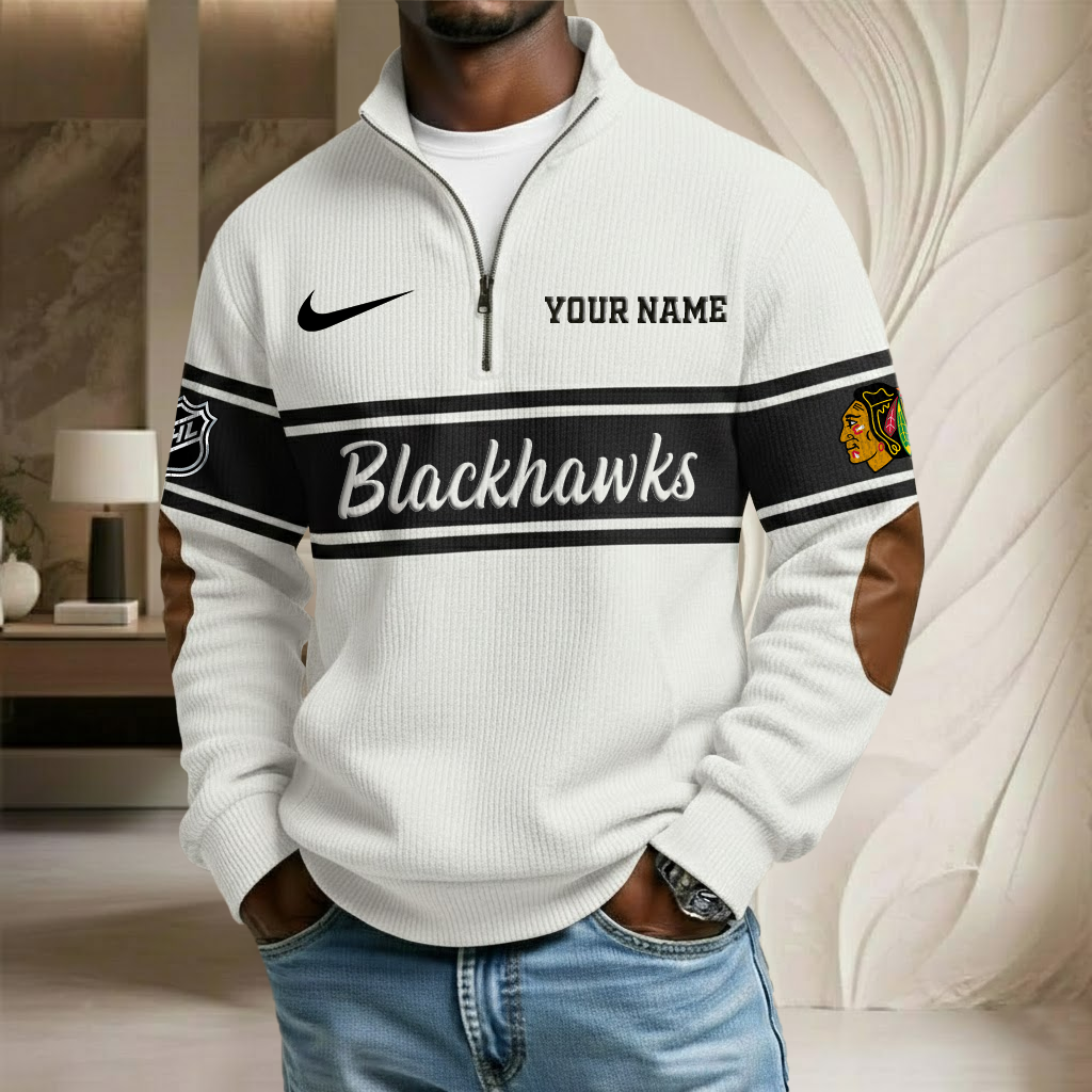 NHL x CHI Custom Name Stand Collar Half-zip Sweatshirt HLP HLPHUONG