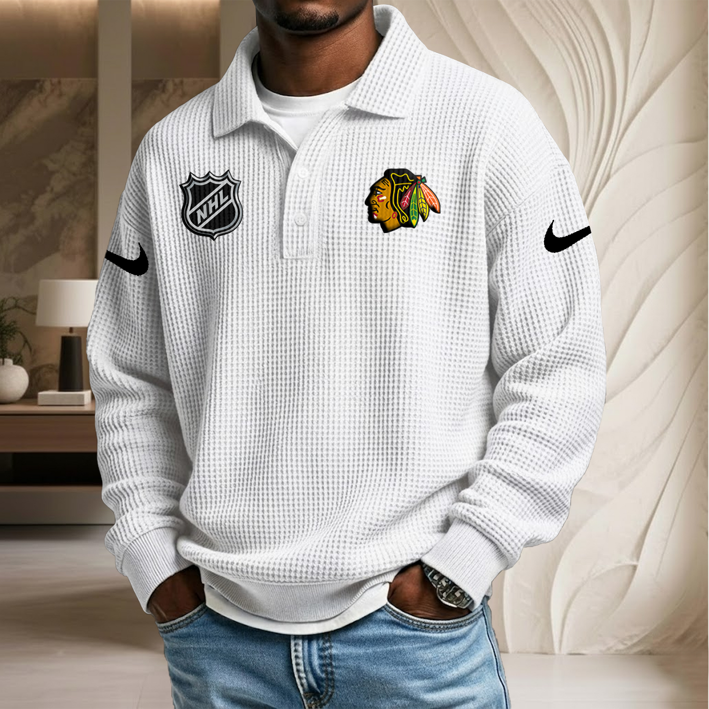 NHL x CHI Waffle Three Button Lapel Polo HLP HLPHUONG