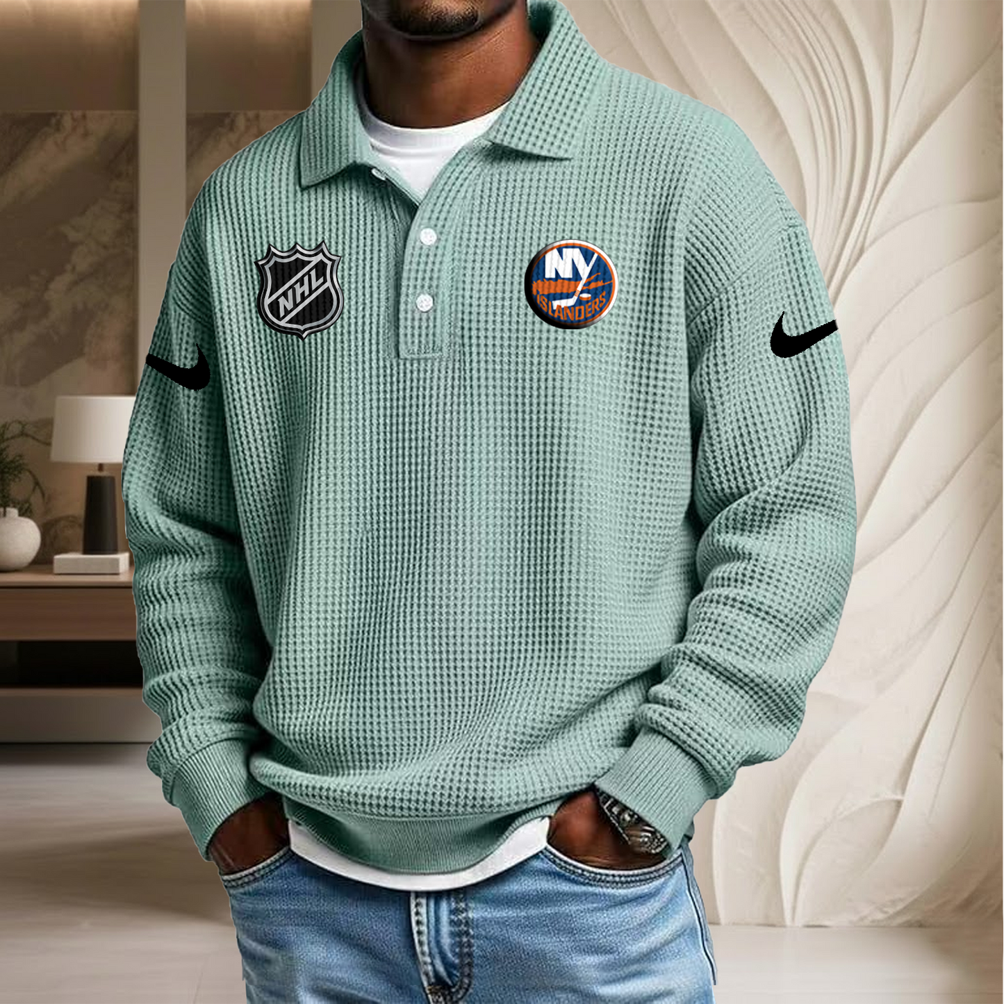 NHL x NYI Waffle Three Button Lapel Polo HLP HLPHUONG